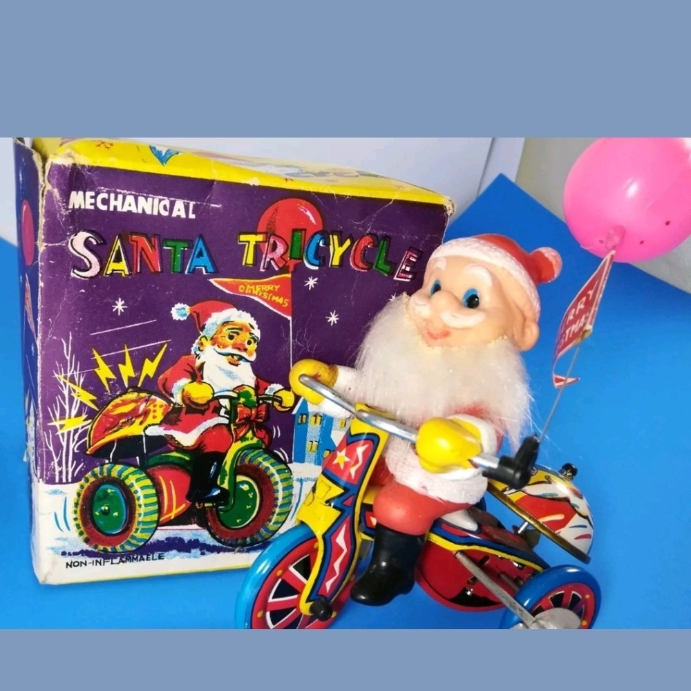 Vintage 1950s Wind Up - Santa Clause on tricycle